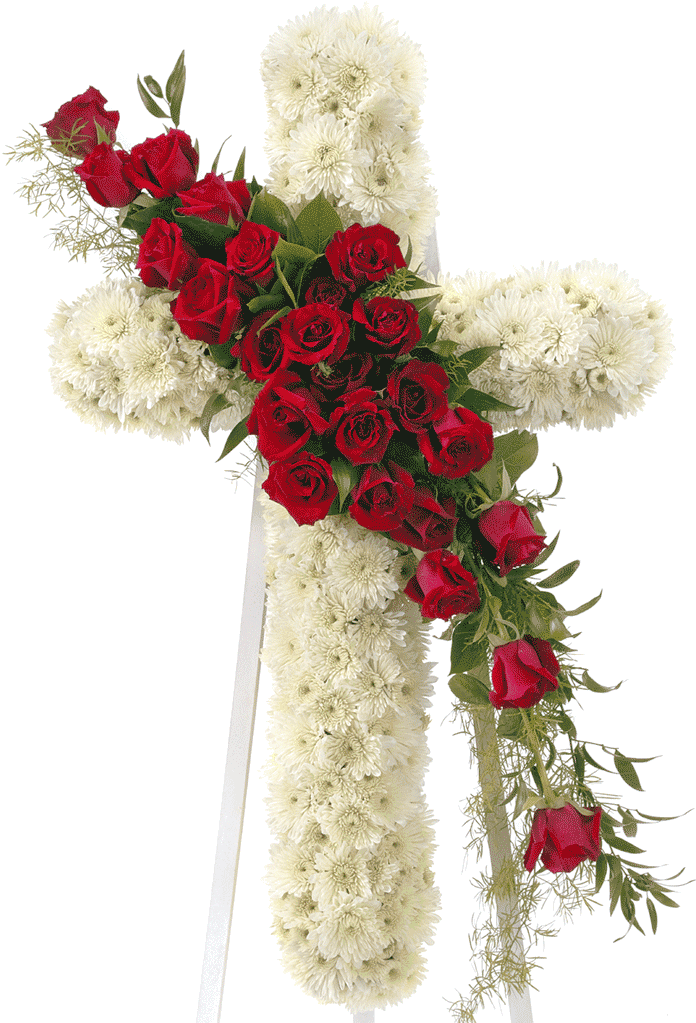 Download Cross Flower Funeral White Red Full Size Png Image Pngkit