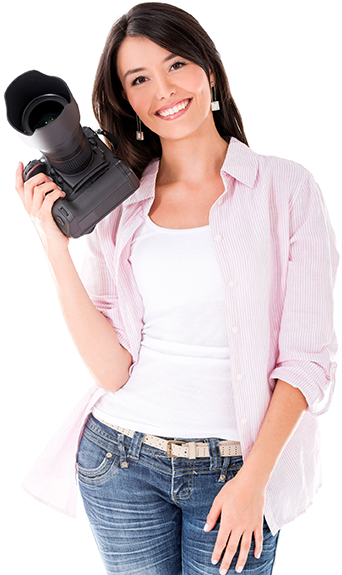 Showreel Production - Camera With Girl Png (400x600), Png Download
