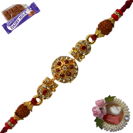 Traditional Gold Round Rakhdi With Rudraksha And Bead - Cadbury Dairy Milk Chocolate Bars, 12-count (435x435), Png Download
