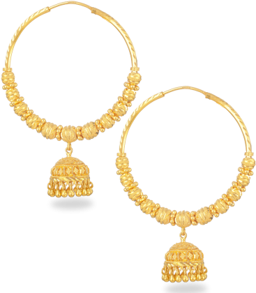 22ct Gold Hoop Earrings With Droplet - Pure Gold Gold Earrings Hd (450x450), Png Download