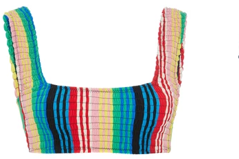 Diane Von Furstenberg Striped Smocked Cheeky Bikini (419x408), Png Download