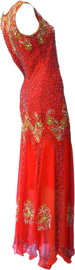 Red And Gold Beaded Indian Dress - Gown (654x1201), Png Download