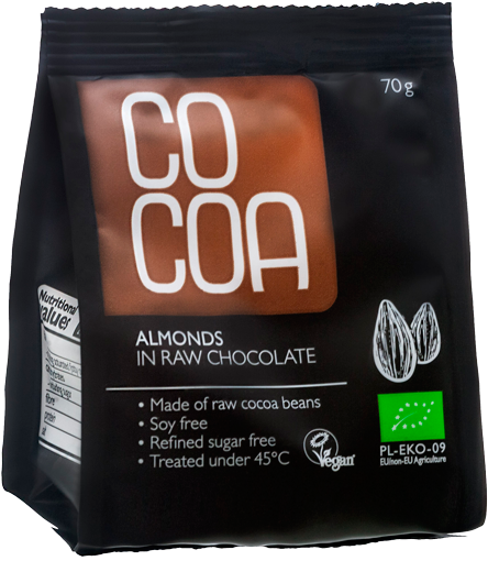 Almonds In Raw Chocolate - Cocoa Bio Mandle V Raw Čokoládě 70g (479x550), Png Download