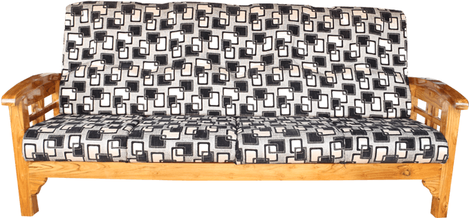 Teak Wood Sofa With Black Back Rest Cushion - Wood Carving (750x500), Png Download