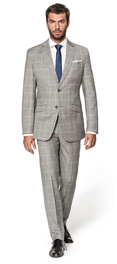 Grey Checked Wool Suit - Gray Double Breasted Tweed Suit (400x900), Png Download
