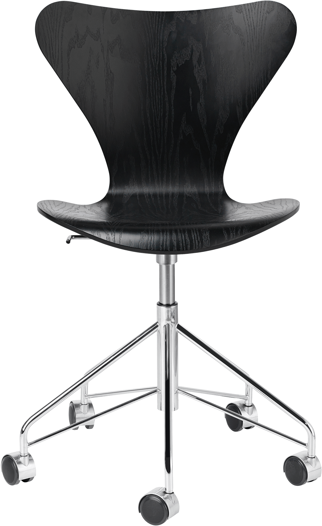 3117, Office Chair, Coloured Ash - Série 7 Swivel Chair - Leather By Fritz Hansen Black,chromed (1600x1840), Png Download
