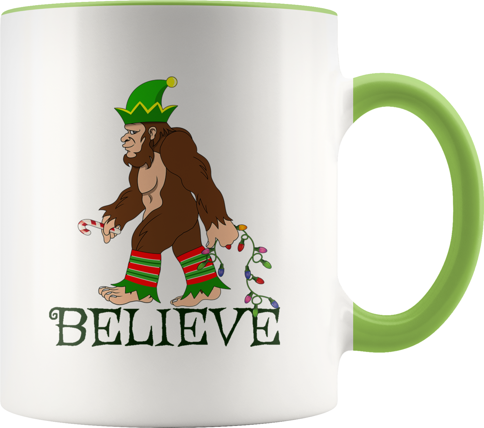Bigfoot Elf Believe Candy Cane Christmas Tree Lights - Beer Stein (2000x2000), Png Download