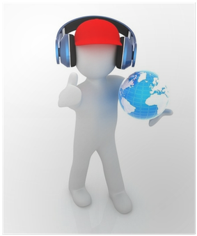 3d White Man With Earth And Headphones Poster • Pixers® - Royalty-free (400x400), Png Download