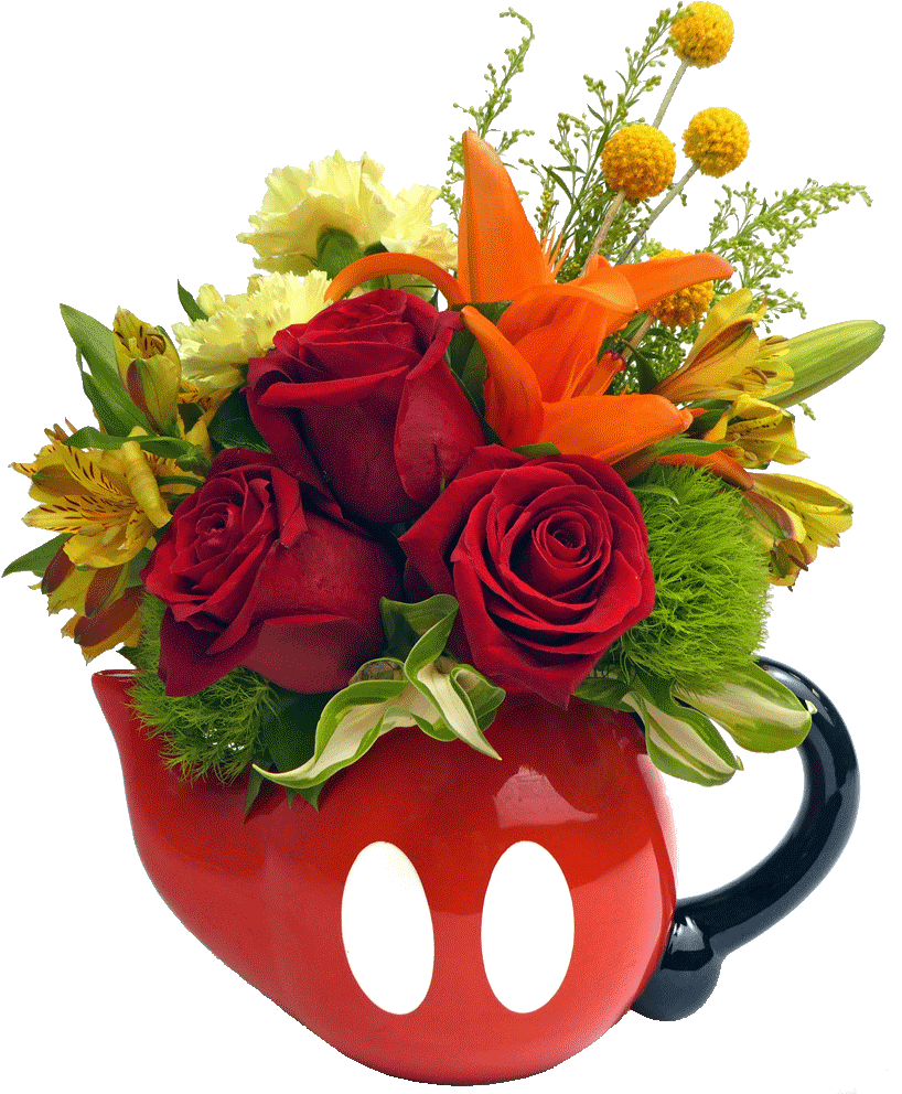 Mickey Mouse Pants Teapot Bouquet - Mickey Y Minnie Mouse Flowers (1024x1024), Png Download