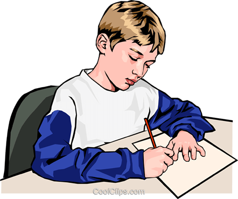Boy Writing In Class Royalty Free Vector Clip Art Illustration - Boy Writing A Letter (480x402), Png Download