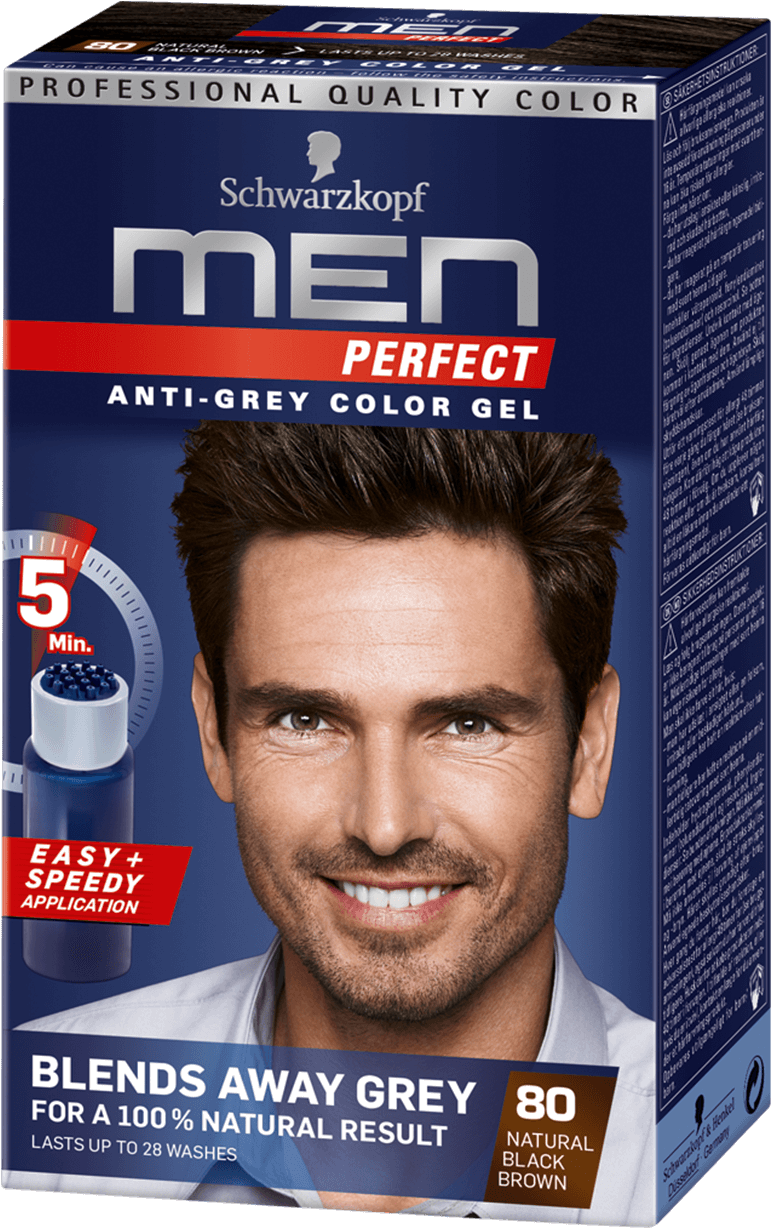 Men Perfect Com Anti Grey Color Gel 80 Natural Black - Schwarzkopf Men 80 (970x1400), Png Download