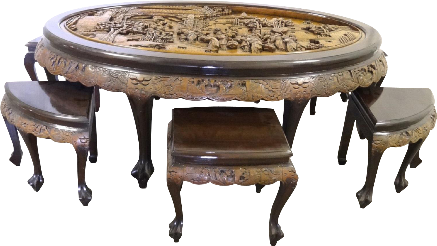 Vintage Hand Carved Mahogany Oval Tea Table With 6 - Table (1512x1512), Png Download