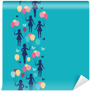 Vector Girls Holding Balloons Vertical Seamless Pattern - Balloon (400x400), Png Download