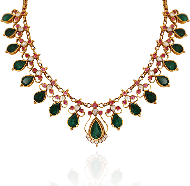 Ethnic Emerald Gold Necklace - Festival Pattern (1000x1000), Png Download