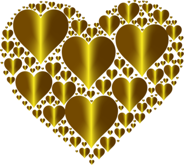 Love Heart Romance Shape - Yellow Hearts No Background (378x340), Png Download