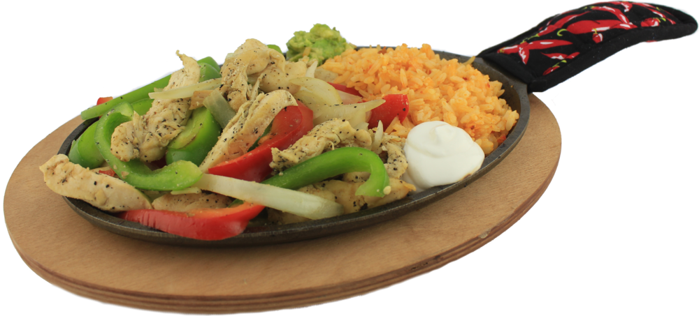 Sizzling Fajitas Choice Of Chicken, Steak Or Shrimp, - Veggie Fajitas Png (1000x453), Png Download