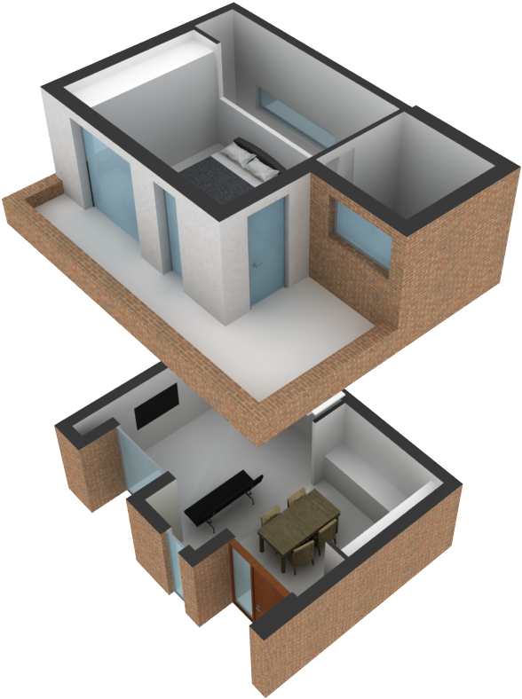An Open Plan Bedroom, Bathroom And Roof Terrace To - House (1214x801), Png Download