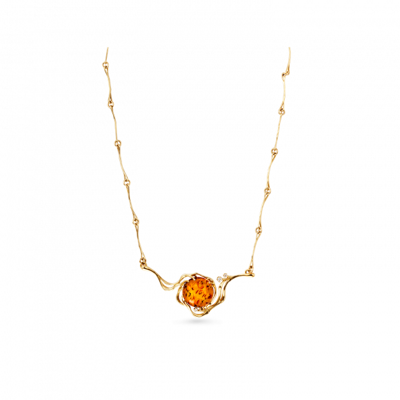 18 Carat Gold Necklace With Diamonds And Amber - Necklace (580x580), Png Download