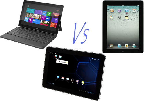 Surface Vs Ipad Vs Galaxy Tab - Microsoft 1516 Surface Tablet 64gb (500x350), Png Download