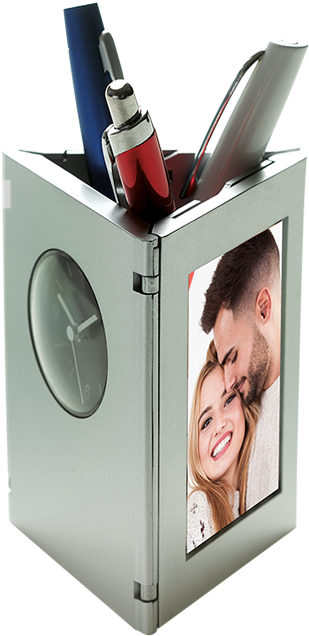 Folding Photo Frame, Clock And Pen Holder Bd0071 - Eco Folding Photo Frame, Clock & Pen Holder - Silver (700x700), Png Download