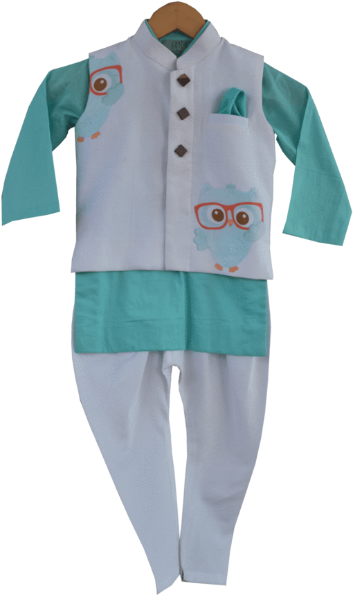 Owl Print Nehru Jacket With Kurta & Churidar - Churidar (580x870), Png Download