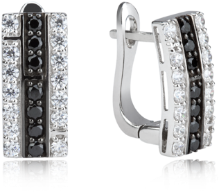 Fancy Sterling Silver Earrings - Cubic Zirconia 925 Sterling Silver Earrings-mid Night (500x500), Png Download