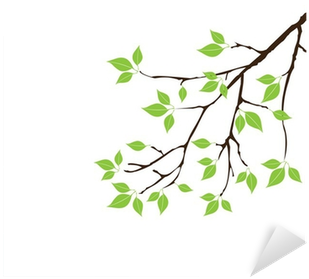 Vector Tree Branch With Green Leaves Sticker • Pixers® - Click Wall Art 'blue Spring Cardinal' Framed Graphic (400x400), Png Download