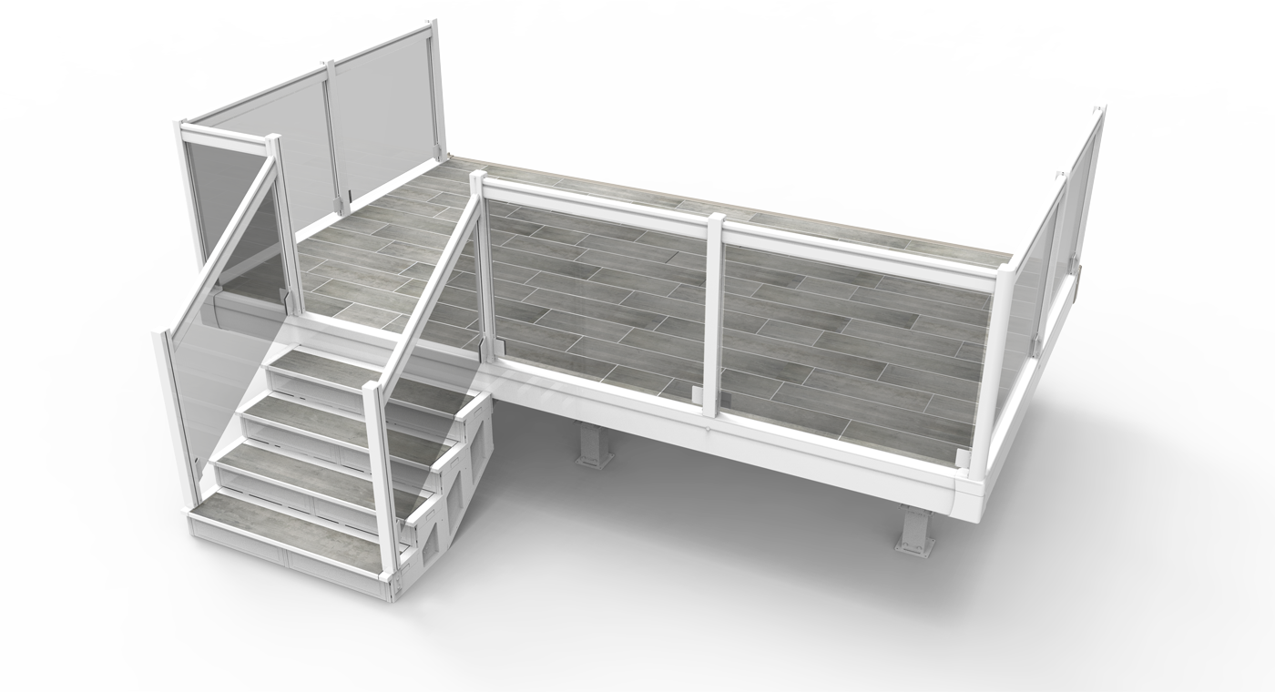 White Glass Railing With Handrail And Weathered Board - Bed Frame (1400x760), Png Download