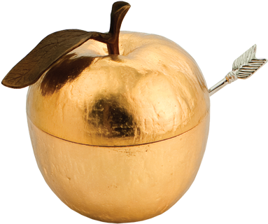 Golden Apple Honey Pot With Arrow Spoon - Michael Aram Gold Plated Apple Honey Pot (472x428), Png Download