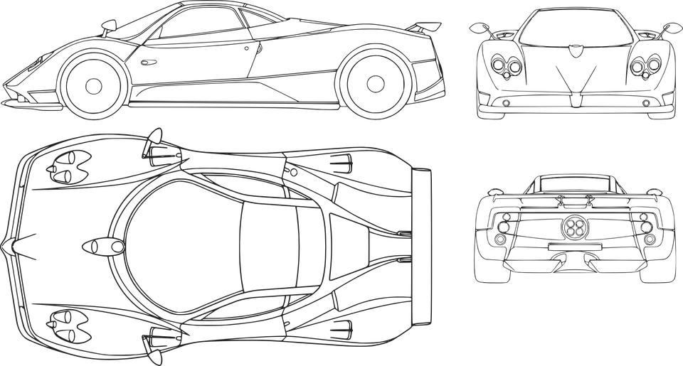 Ferrari Clipart Car Line - Pagani Zonda Blueprints (960x515), Png Download
