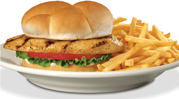 Grill Chicken Sandwich With Fries - Chicken Sandwich (600x350), Png Download
