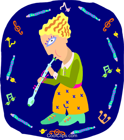 Girl Playing Flute Royalty Free Vector Clip Art Illustration - Illustration (426x480), Png Download