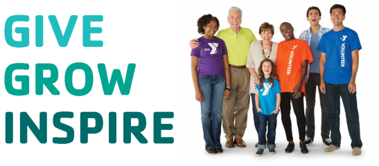 Give, Grow, Inspire - Ymca Volunteering (547x240), Png Download