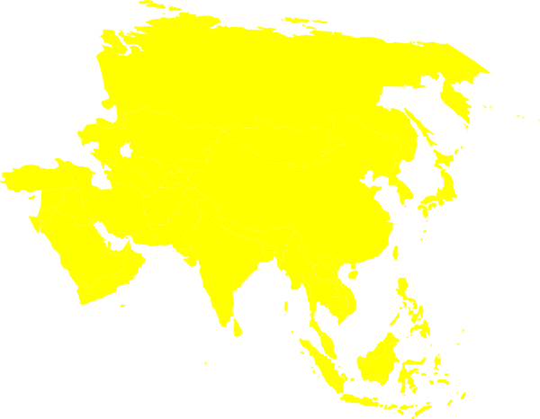 Map Of Asia In Yellow (600x466), Png Download