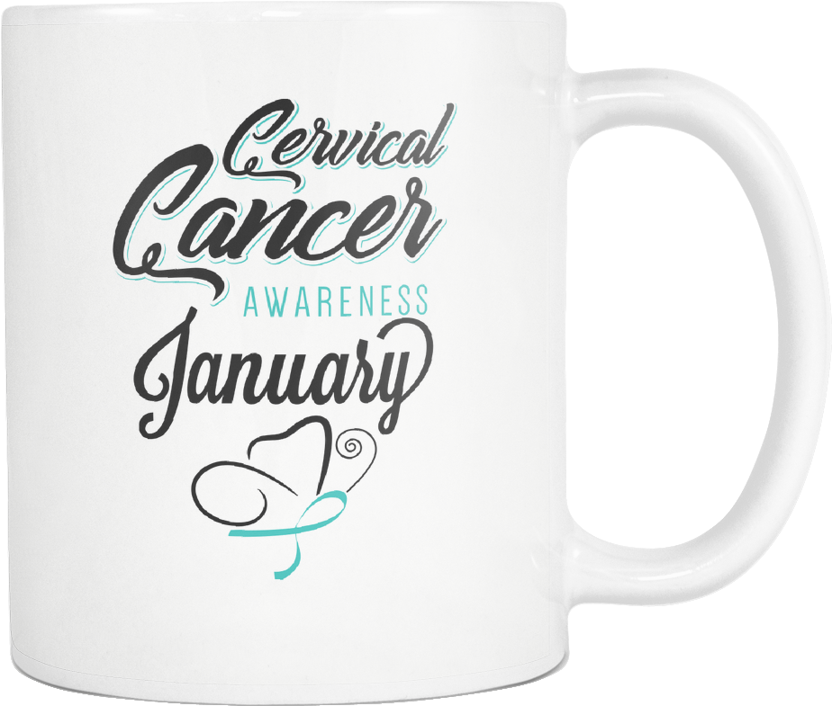 Cervical Cancer Awareness Month January Teal Ribbon - Set Of 4 Personalized Stemless Wine Tumblers (1024x1024), Png Download