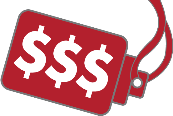 Red Icon Of A Price Tag With Three Money Symbols - Price Tag (612x396), Png Download