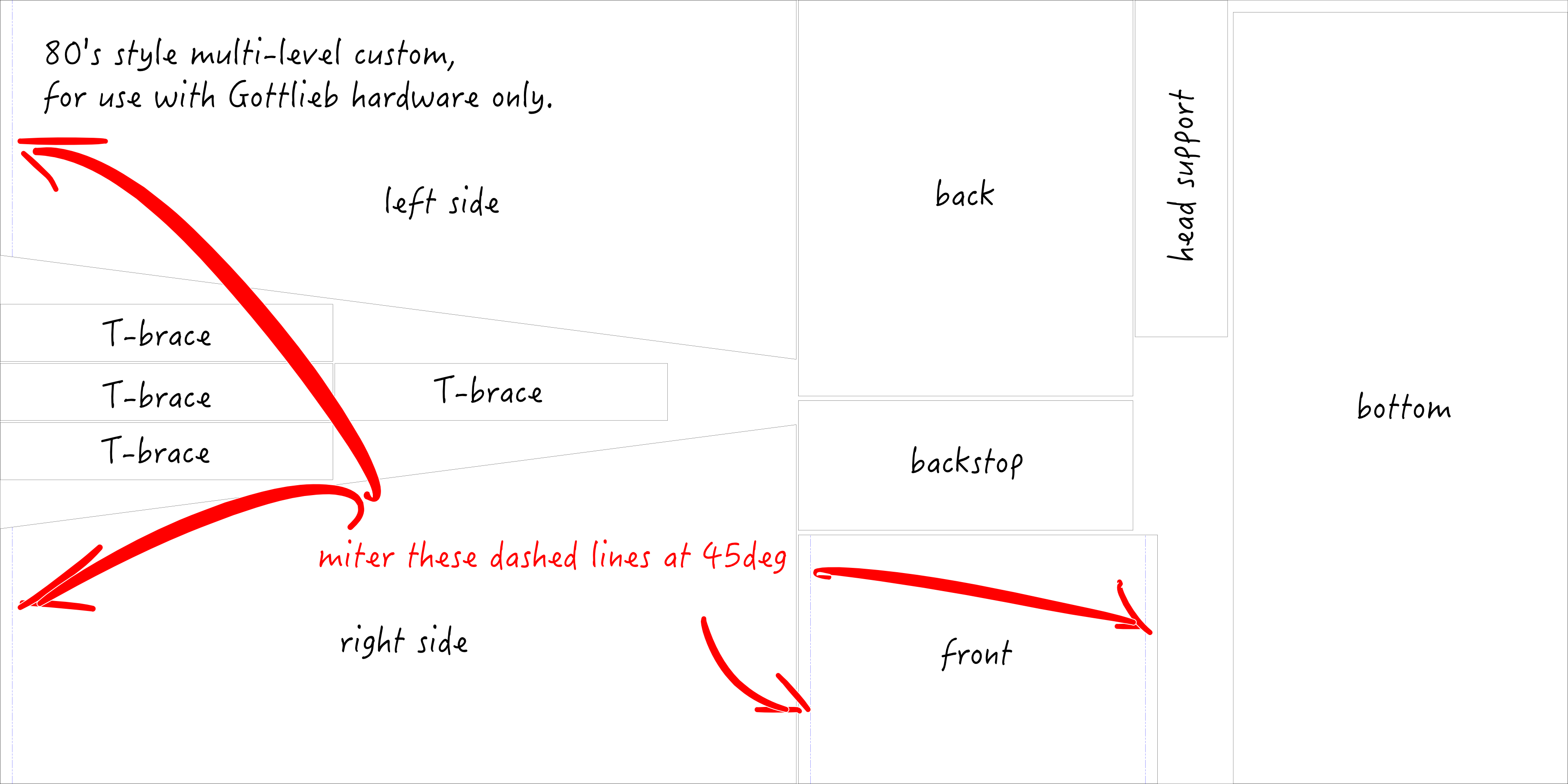 Plywood Template For Custom Pinball Cabinet - Diagram (3642x1821), Png Download