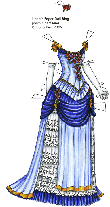 1885 Ball Gown In Blue And Gold Tabbed - 1880s Ball Gowns (397x747), Png Download