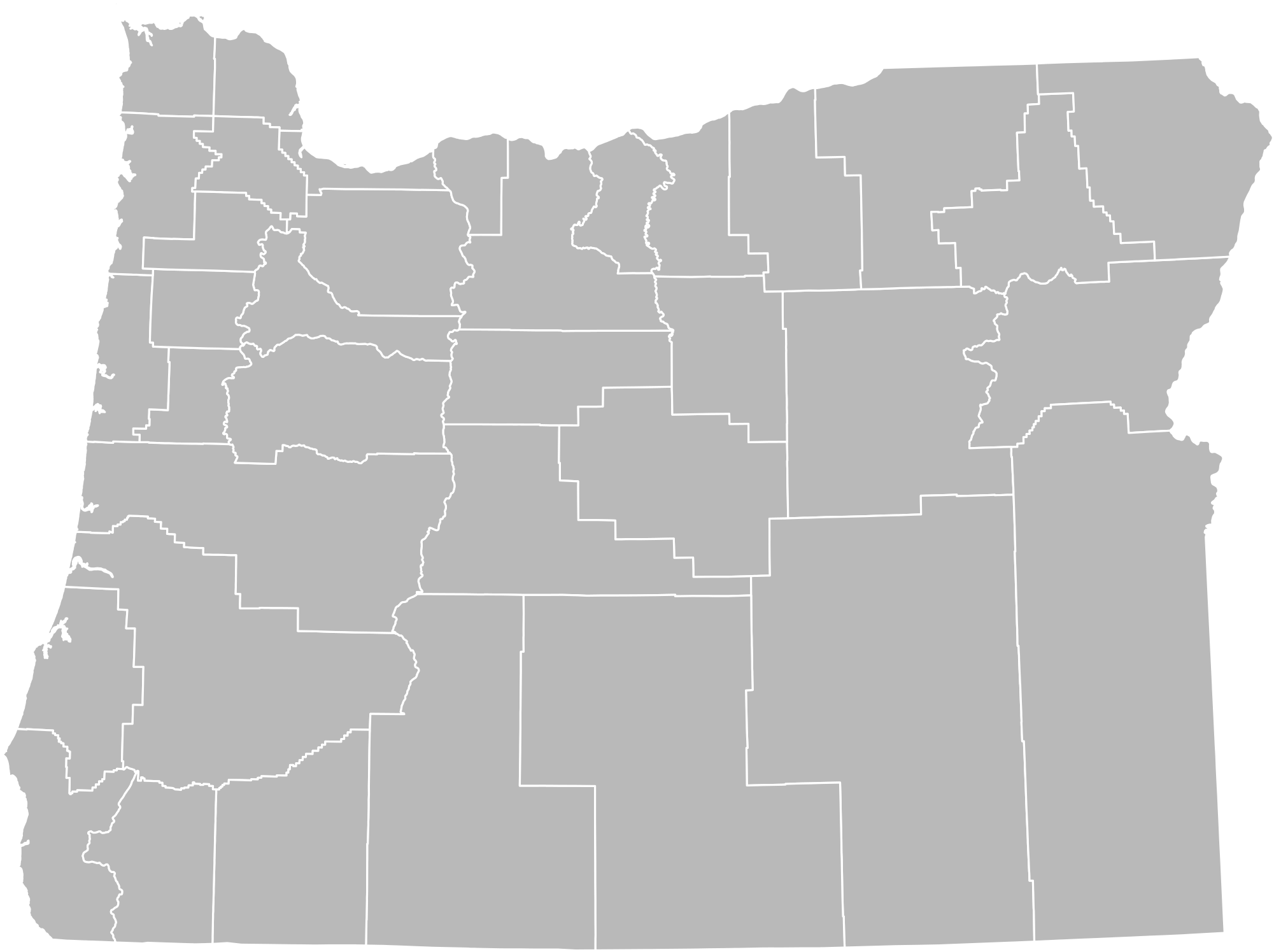Editable Oregon County Populations Map - Oregon Map Gray (2000x1508), Png Download