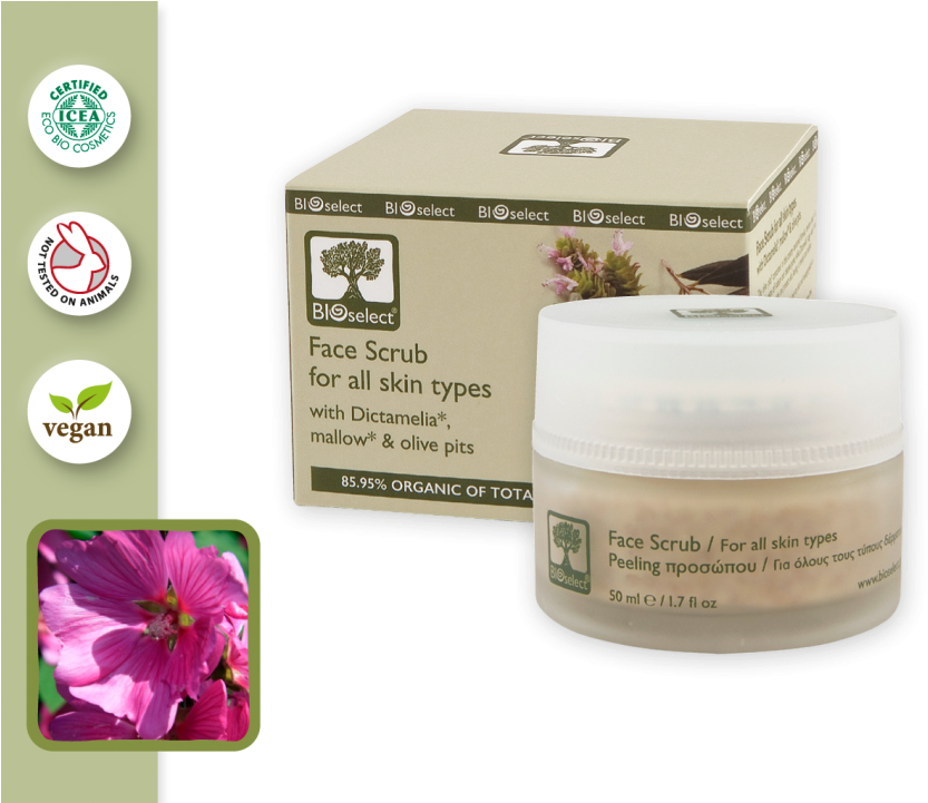 Face Scrub For All Skin Types With Dictamelia, Mallow - Bioselect Face Scrub / Peeling (900x720), Png Download