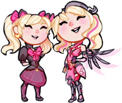 Pink Mercy And Black Cat D Va (500x428), Png Download