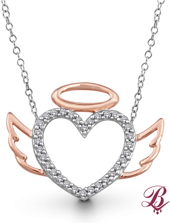 Diamond Accent Angel Halo Winged Heart - Locket (740x740), Png Download