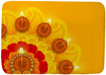 Decorated Diwali Diya On Flower Rangoli Bath Mat • - Diwali Diya Decoration With Flowers (400x400), Png Download