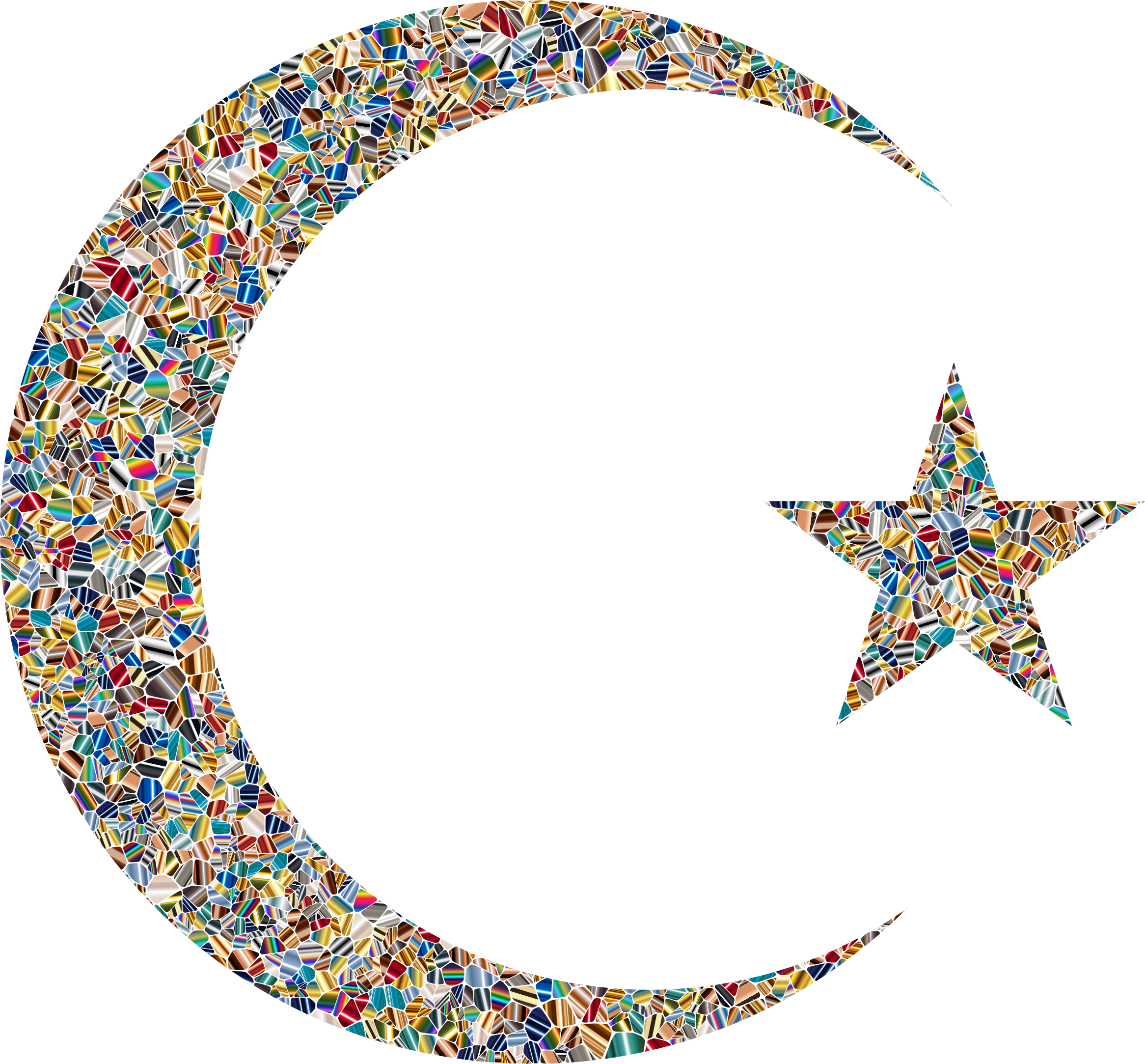 Clipart Psychedelic Tiled Crescent Moon - Eid Moon And Star (2332x2166), Png Download