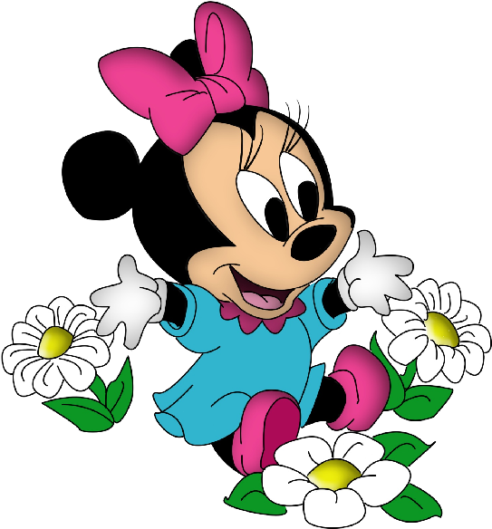 Baby Minnie Mouse With Pink Bow And Flowers - Mini Mouse Bebe Disney (600x600), Png Download