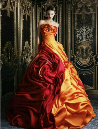 Robe Dior - Red And Yellow Wedding Dress (800x450), Png Download