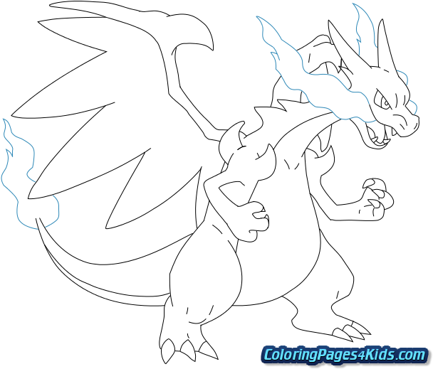 Download Transparent Charizard Coloring Pages - Pokemon Mega Charizard