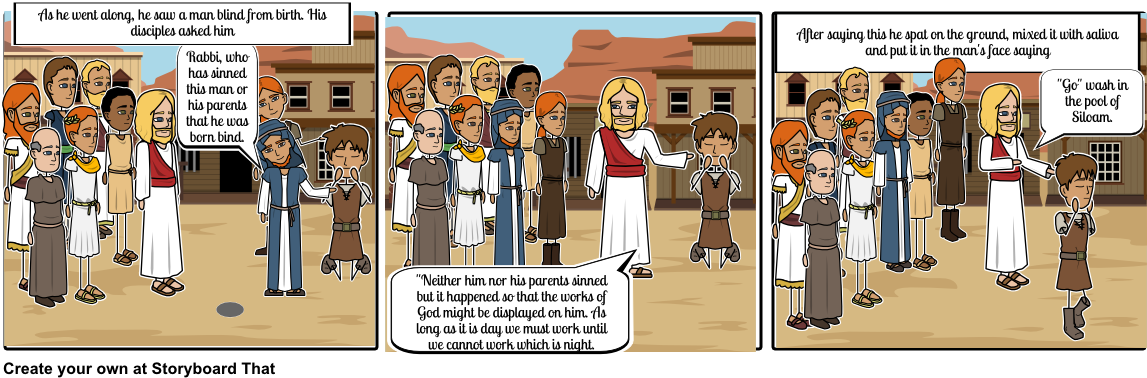 Jesus Heals The Blind - Born Blind Storyboard Jesus Heals A Blind Man (1164x385), Png Download