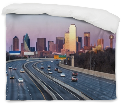 Dallas Downtown Skyline In The Evening Duvet Cover - Dallas Texas (400x400), Png Download