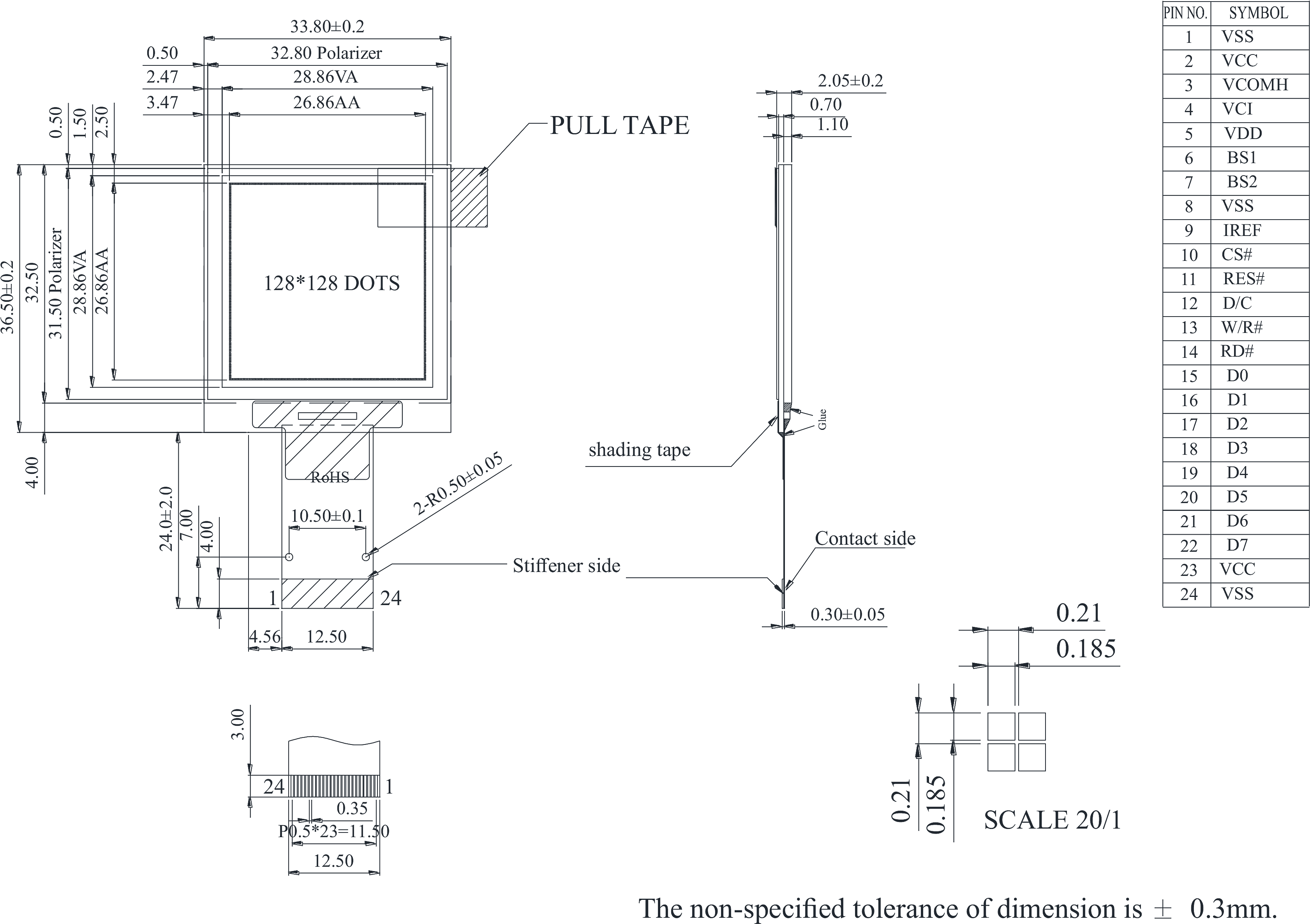 Winstar Longlife Oled Graphic Display Module - Technical Drawing (3469x2400), Png Download